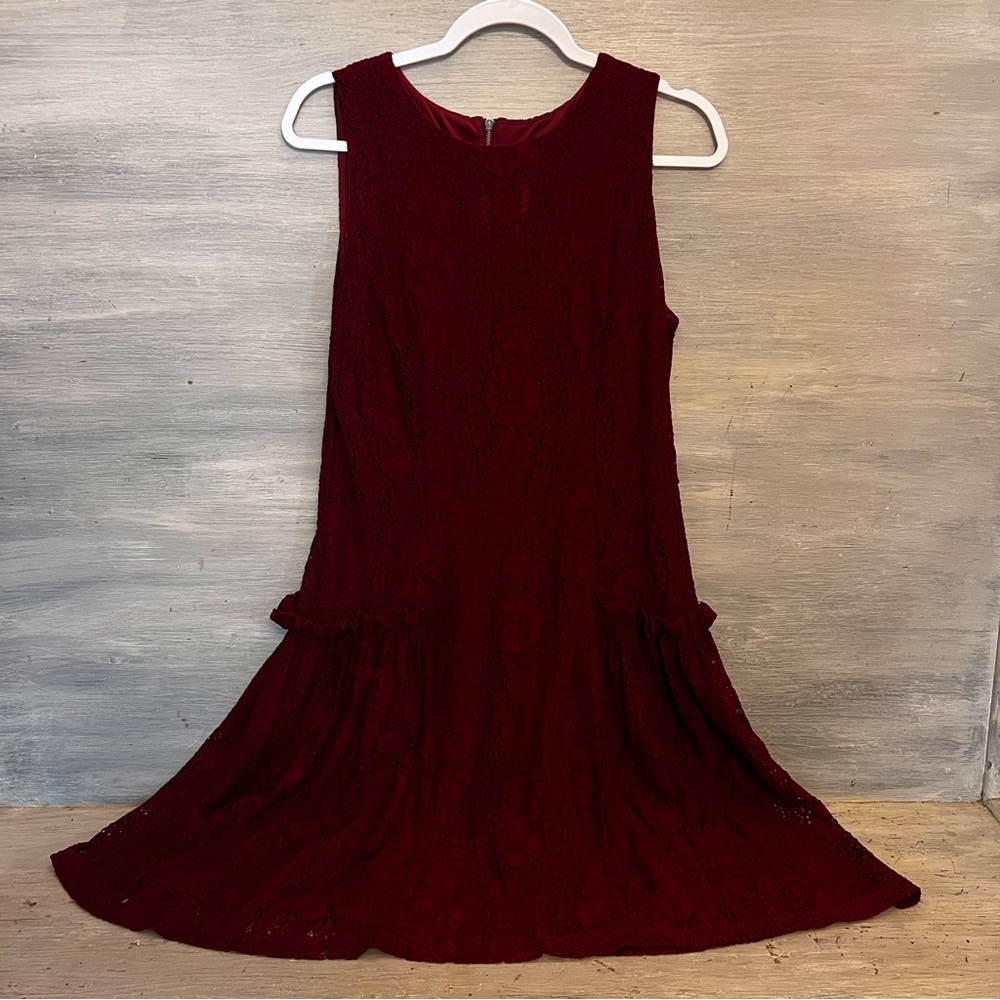 Gabby Skye Burgundy Lace Sleeveless‎ Tunic Dress Size 14 Good Condition